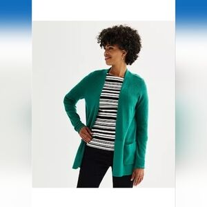 Croft & Barrow Classic Ribbed Open-Front CardiganColor: Peacock, Size: LARGE EUC